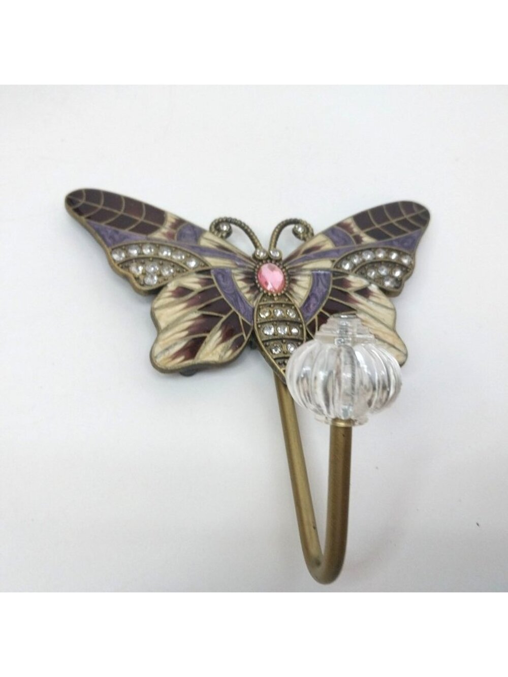 Brass Butterfly Wall Hook Crystal Knob & Rhinestones Towel Hook Key Rack